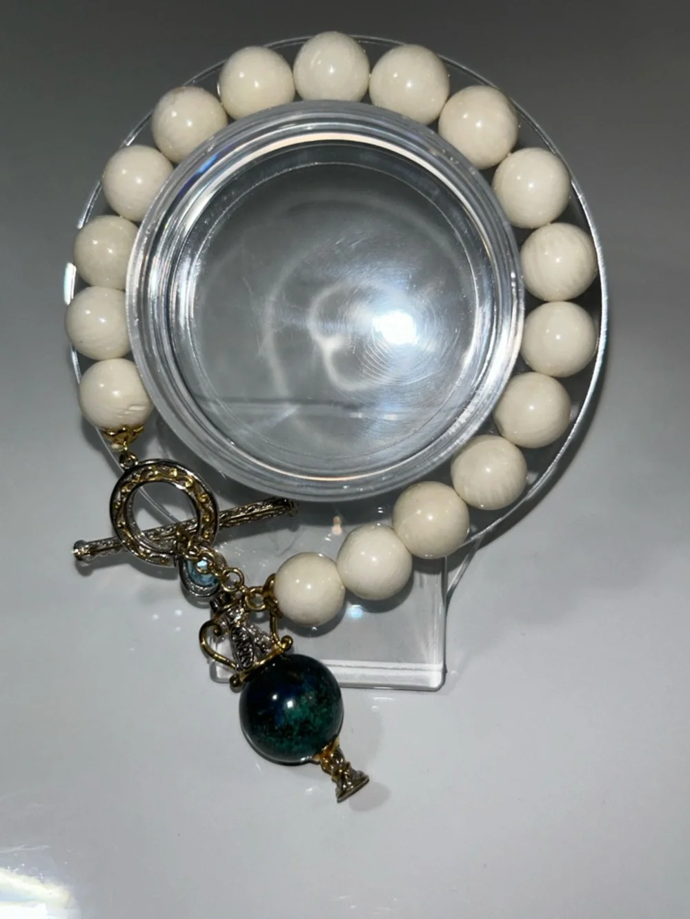 NWOT Gems En Vogue Palladium Beaded Bracelet With Gemstone Perfume Bottle Charm